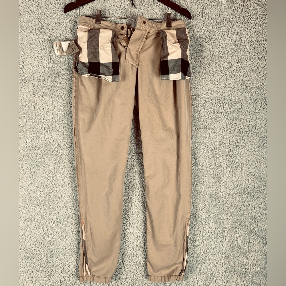 Burberry Brit Cotton Khaki Pleated Zip Fly Pants Size 2 - Picture 3 of 16
